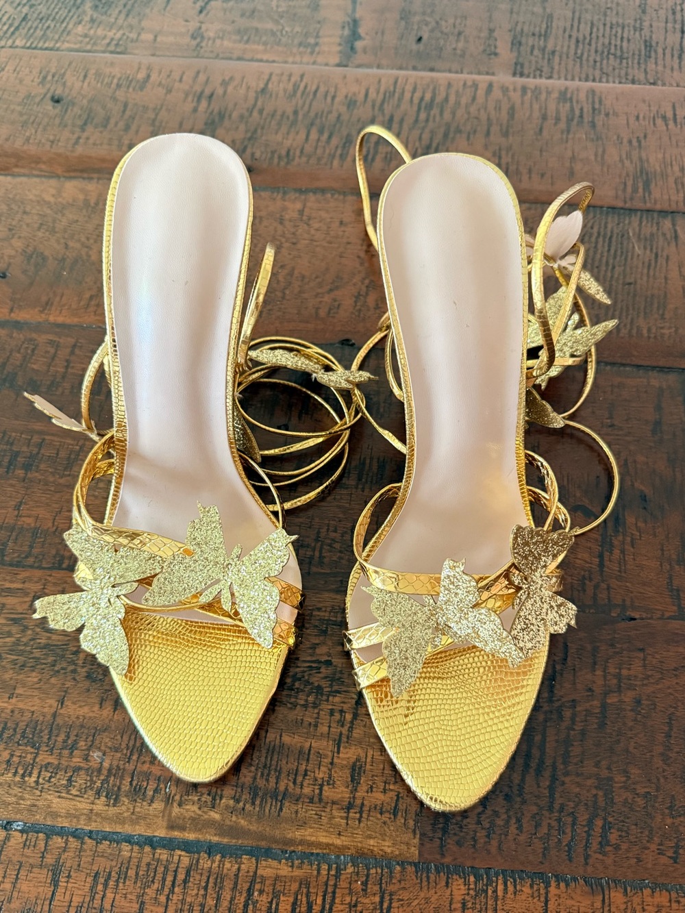 Gold Butterfly Strappy Heels for Women SZ.39
